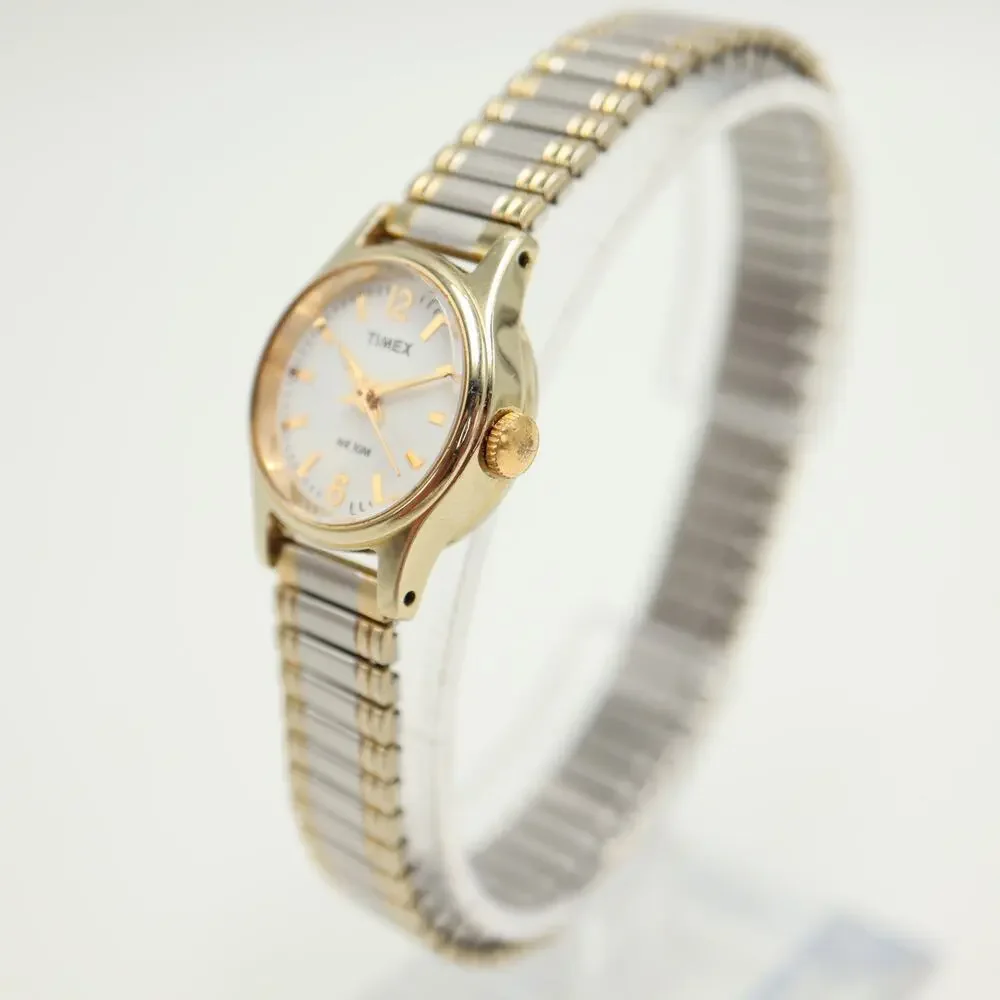 Timex Two Tone Petite 19mm Womens Watch Metal Stretch Band w New Battery